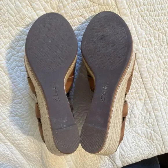 Clarks Indigo Amelia Drift Brown Wedge Jute Size 10 Sandals Espadrilles Boho - Picture 9 of 12